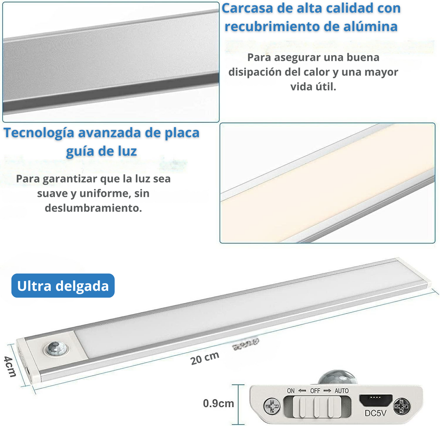 Luz Led Barra Con Sensor Movimiento 20cm