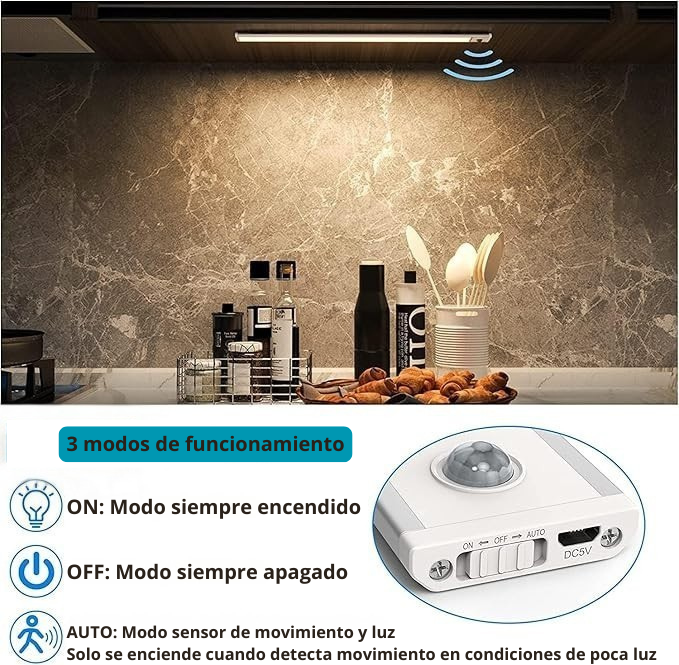 Luz Led Barra Con Sensor Movimiento 20cm